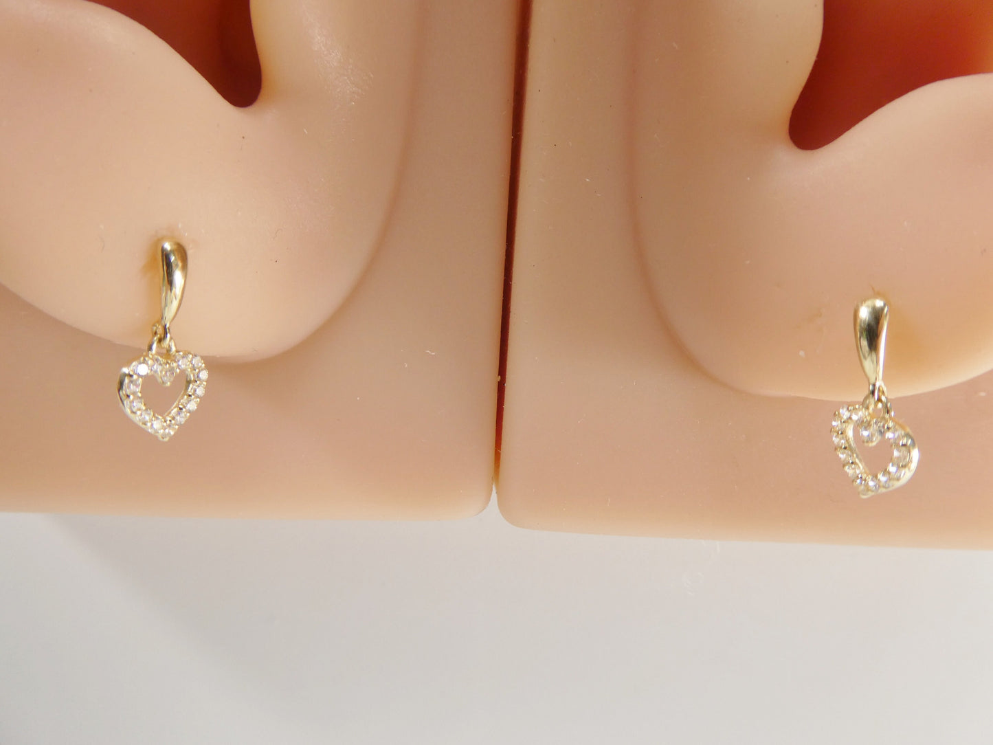 real 10k solid yellow gold push post heart dropping stud earrings