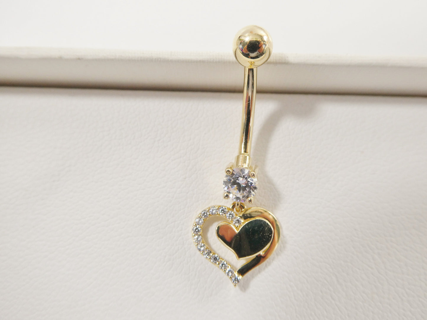 14k real solid yellow gold heart dangling belly button ring piercing