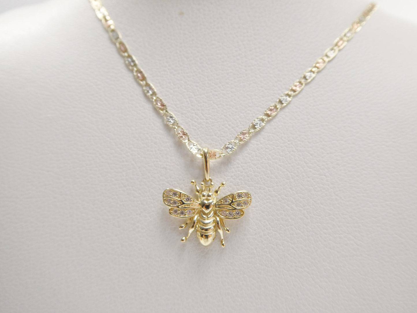 10k real solid yellow gold small honey bee pendent and 16 inch Valentino necklace