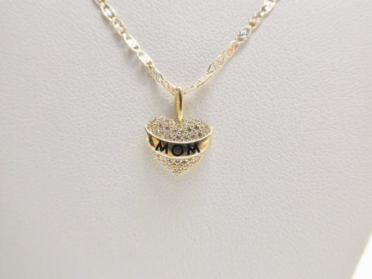 10k real solid yellow gold mom pendent and 16 inch Valentino necklace