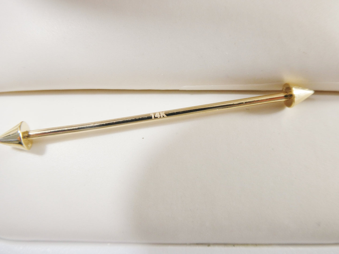 14k real solid yellow gold spike straight barbell belly button ring piercing