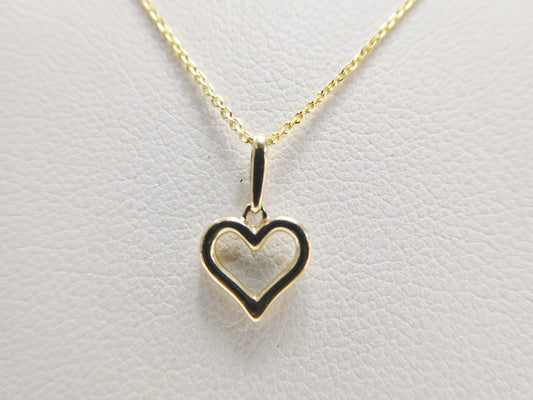 14k real solid yellow gold small heart pendent and cable necklace
