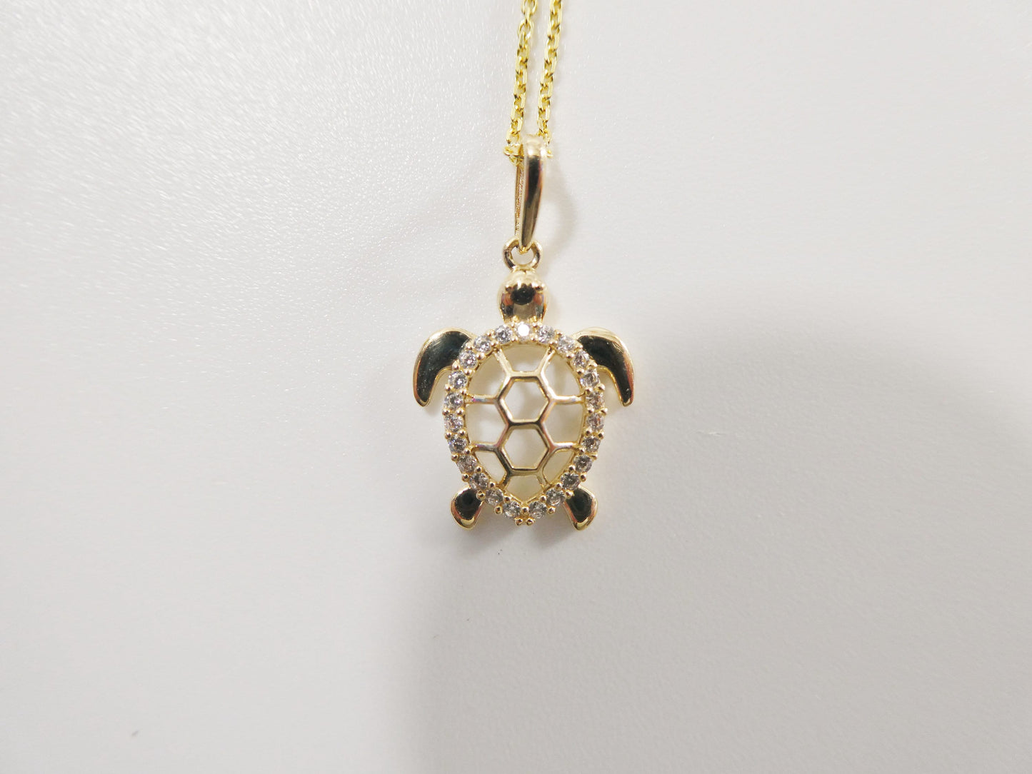 14k real solid yellow gold turtle pendent and cable necklace