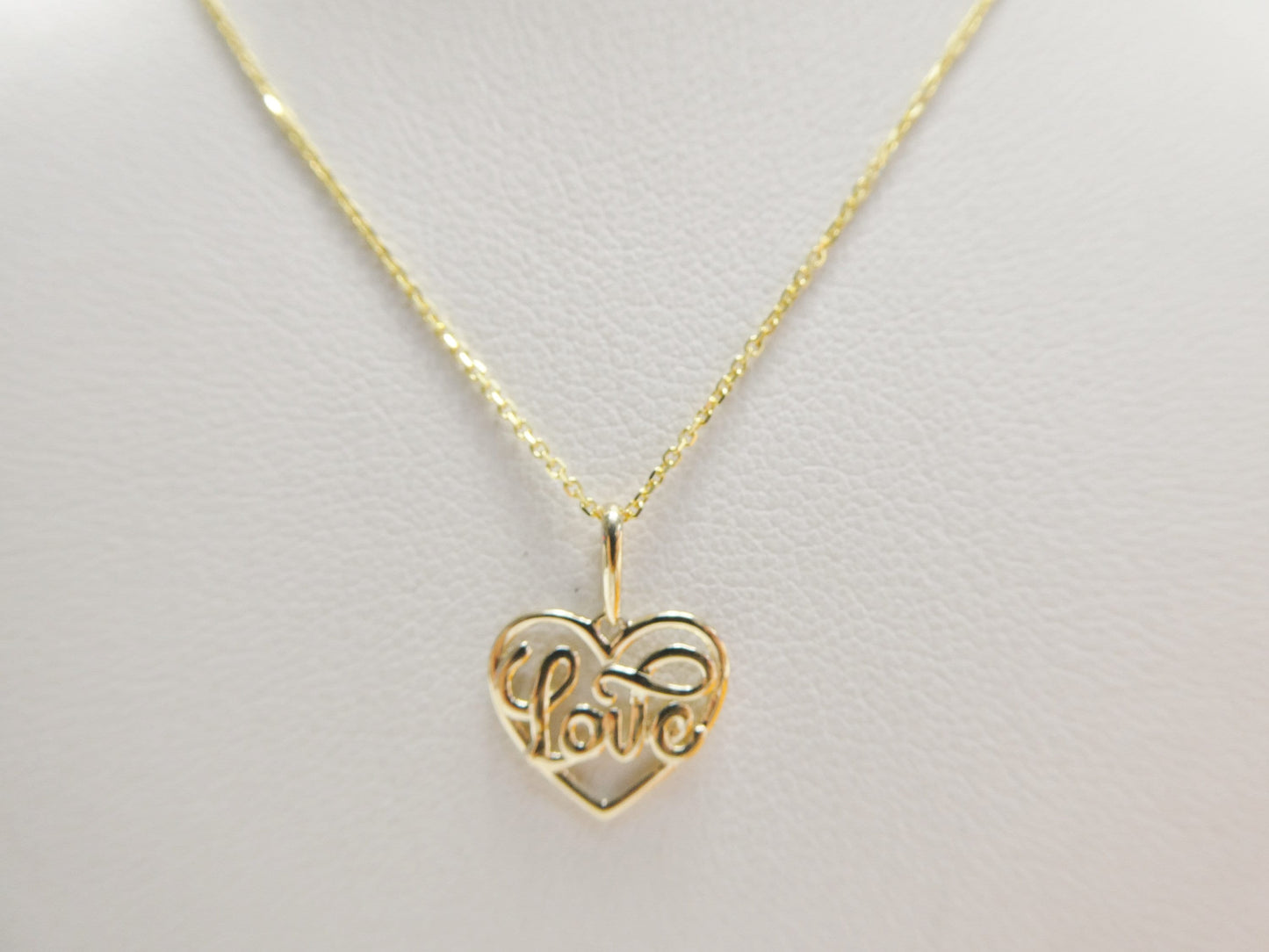 14k real solid yellow gold love heart pendent and cable necklace