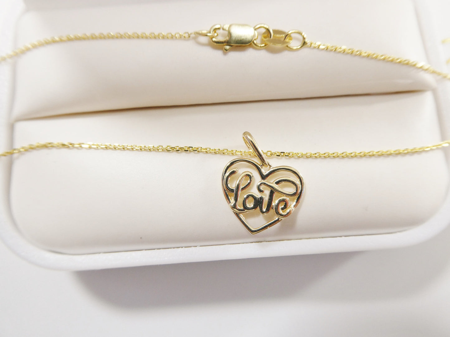 14k real solid yellow gold love heart pendent and cable necklace