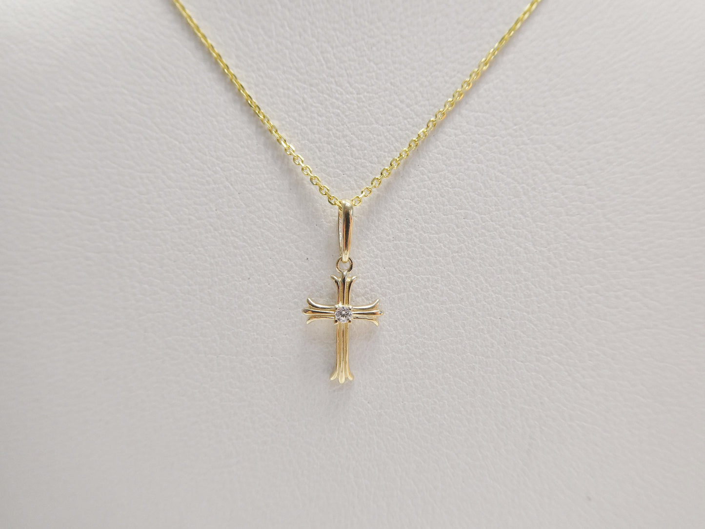 14k real solid yellow gold cross pendent and cable necklace