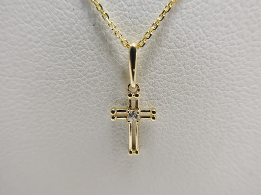 14k real solid yellow gold small cross pendent and cable necklace