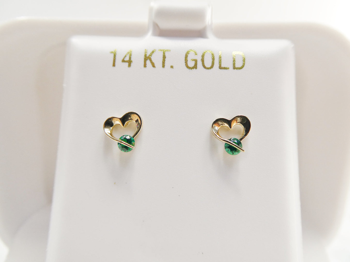 14k Real Solid Yellow Gold Screw Back Children Earrings Birth Stone Heart Shape