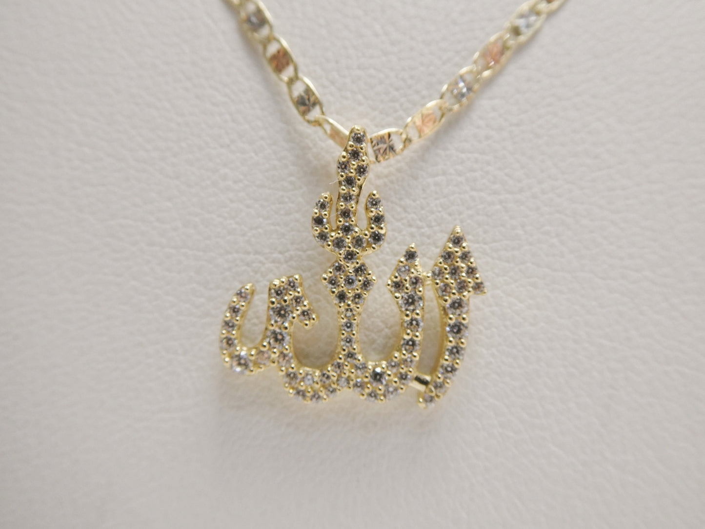 10k real solid yellow gold small ALLAH Muslim pendent and 16 inch Valentino necklace