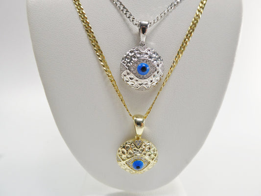 real 925 sterling silver 18 inch flat chain and evil eye pendent charm