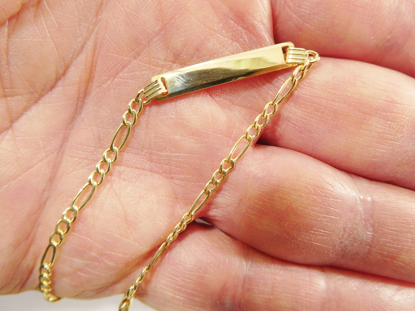 Real 10k Solid Yellow Gold 5.5 inch Figaro Style Baby Bracelet