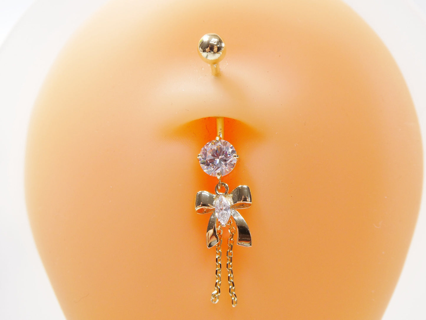 14k Real Solid Yellow Gold Bow-Tie Belly Button Ring Piercing