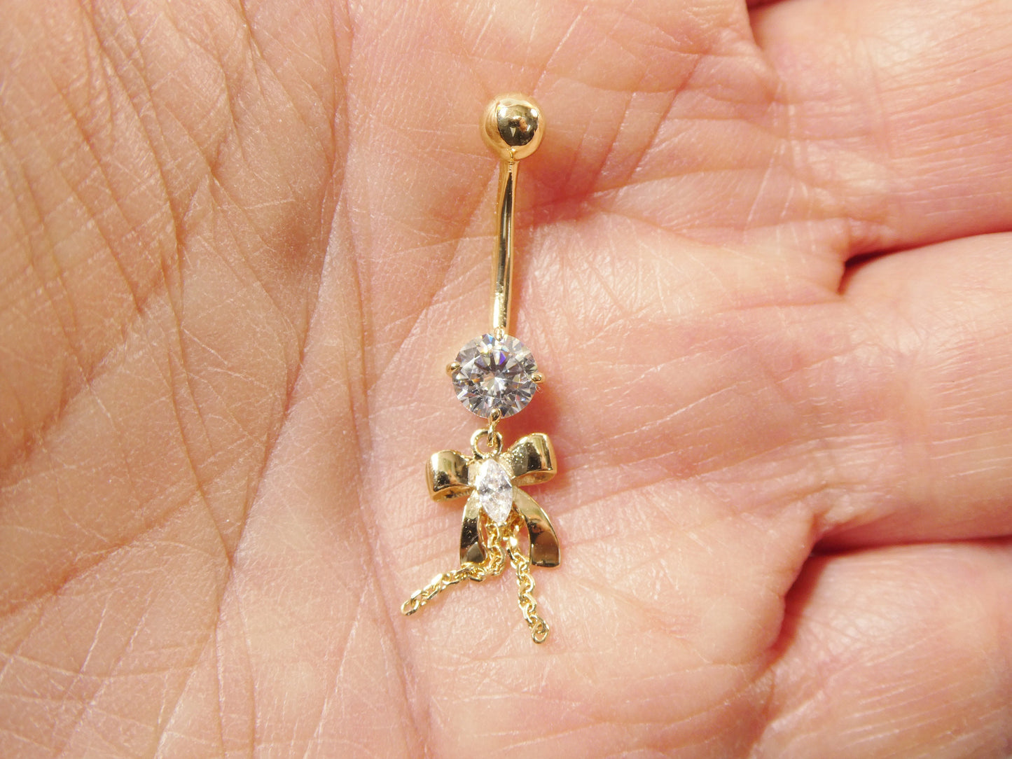 14k Real Solid Yellow Gold Bow-Tie Belly Button Ring Piercing