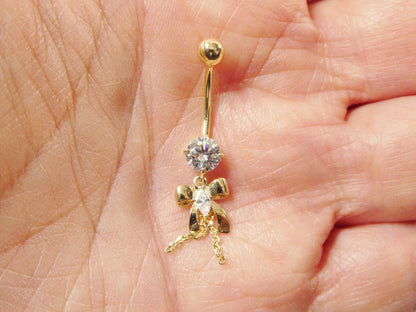 14k Real Solid Yellow Gold Bow-Tie Belly Button Ring Piercing