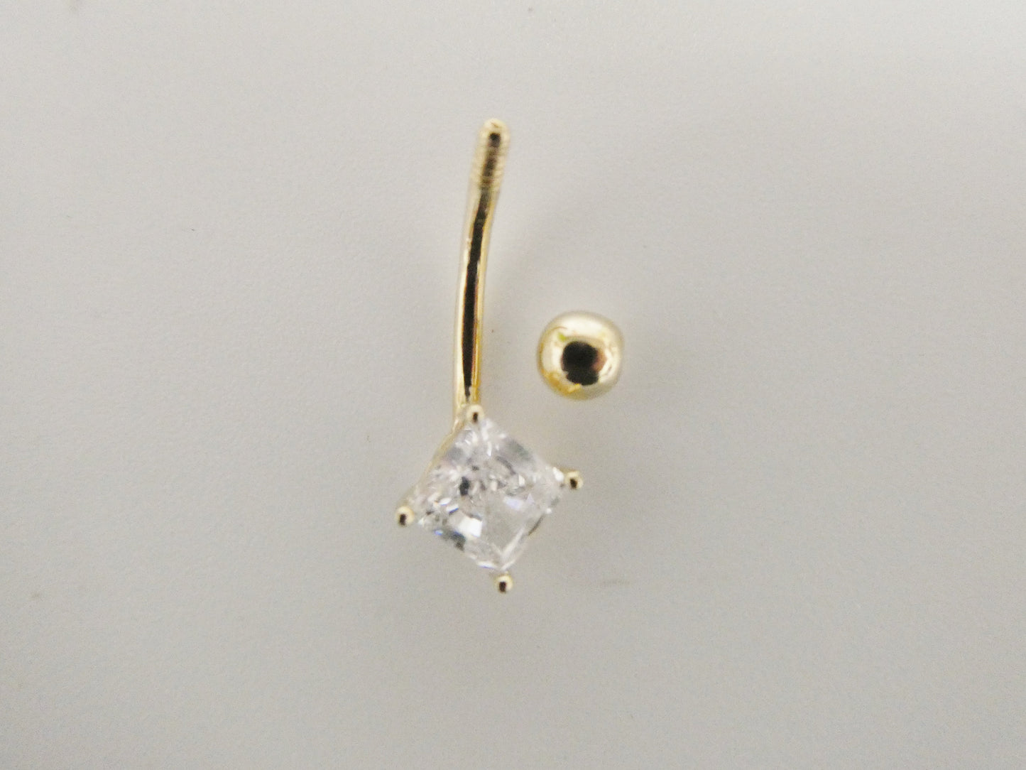 14k real solid yellow gold square stone belly button ring piercing