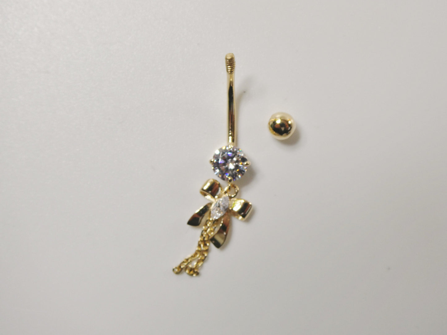 14k Real Solid Yellow Gold Bow-Tie Belly Button Ring Piercing