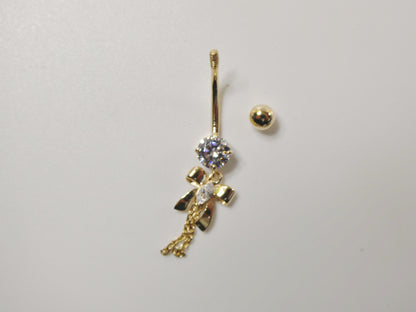 14k Real Solid Yellow Gold Bow-Tie Belly Button Ring Piercing