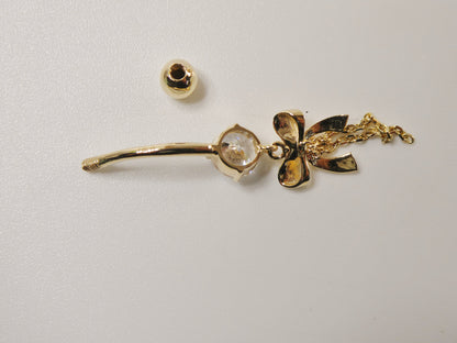 14k Real Solid Yellow Gold Bow-Tie Belly Button Ring Piercing