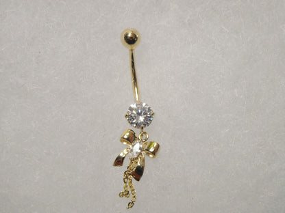 14k Real Solid Yellow Gold Bow-Tie Belly Button Ring Piercing