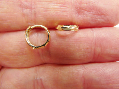 Real 10k Solid Yellow Gold Diamond Cut 13mm Hoop Huggie Earrings