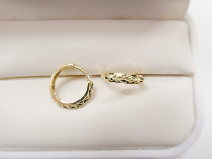 Real 10k Solid Yellow Gold Diamond Cut 13mm Hoop Huggie Earrings