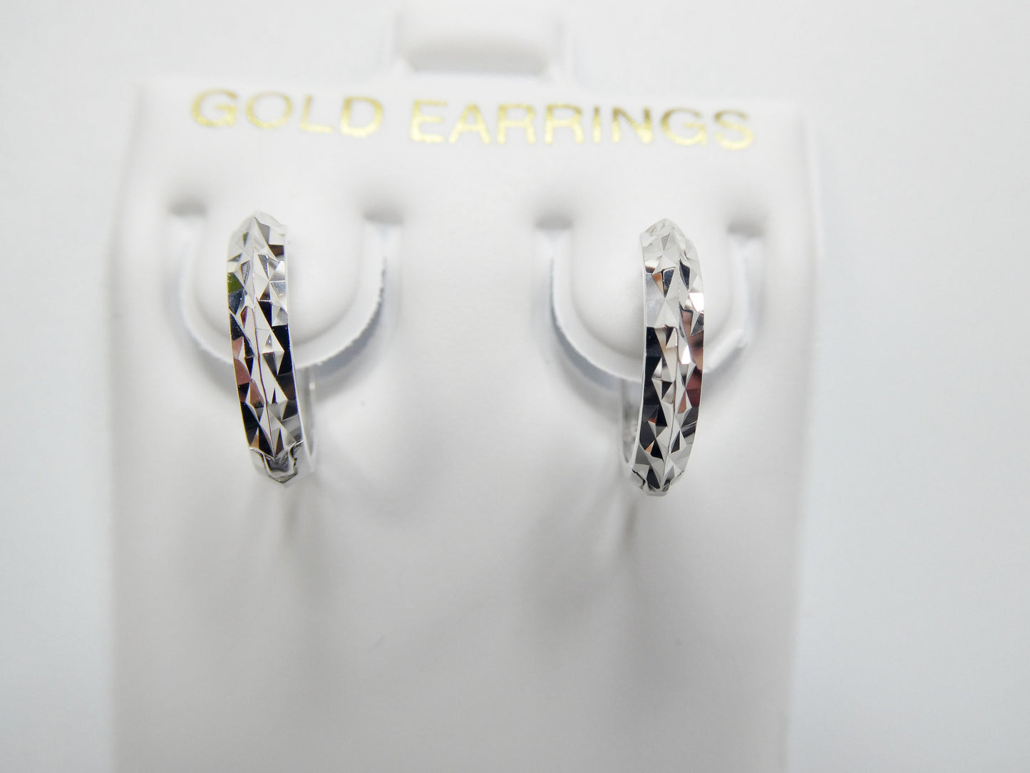 Real 10k Solid Yellow Gold Diamond Cut 13mm Hoop Huggie Earrings