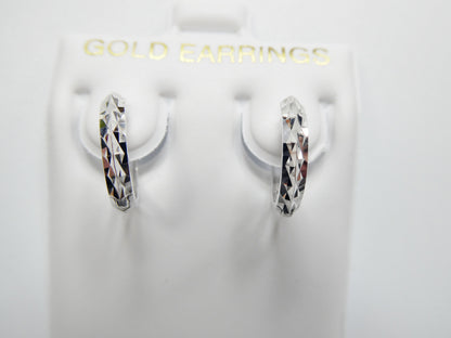 Real 10k Solid Yellow Gold Diamond Cut 13mm Hoop Huggie Earrings