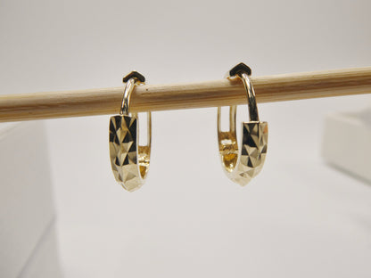 Real 10k Solid Yellow Gold Diamond Cut 13mm Hoop Huggie Earrings
