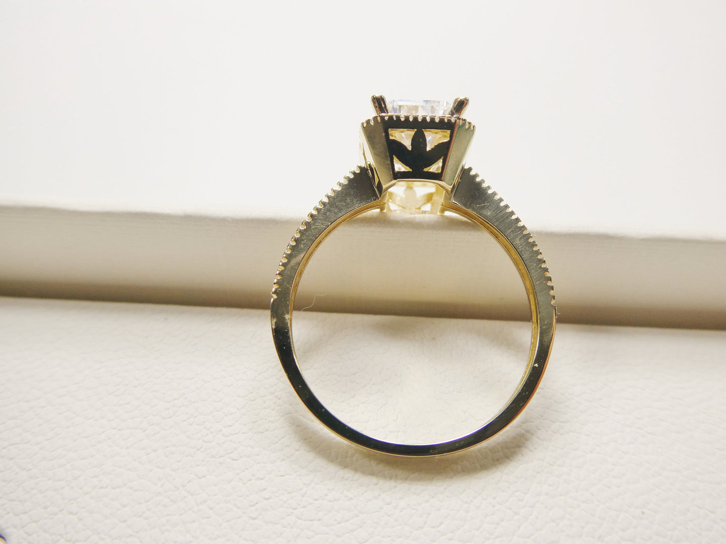 14k real solid yellow gold engagement emerald cut cubic zirconia ring