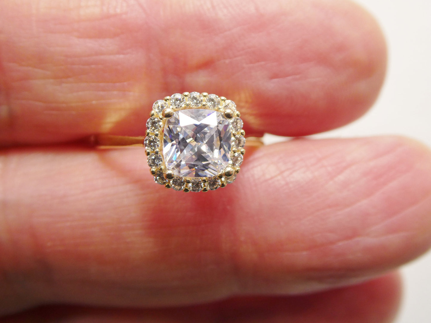 14k real solid yellow gold engagement cushion cut cubic zirconia ring