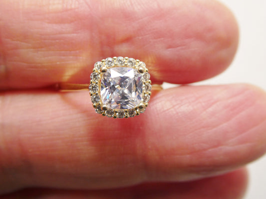 14k real solid yellow gold engagement cushion cut cubic zirconia ring