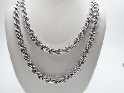 925 Sterling Silver 5MM Rope Chain - 14k White Gold Finish