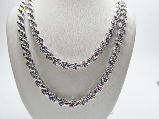 925 Sterling Silver 5MM Rope Chain - 14k White Gold Finish