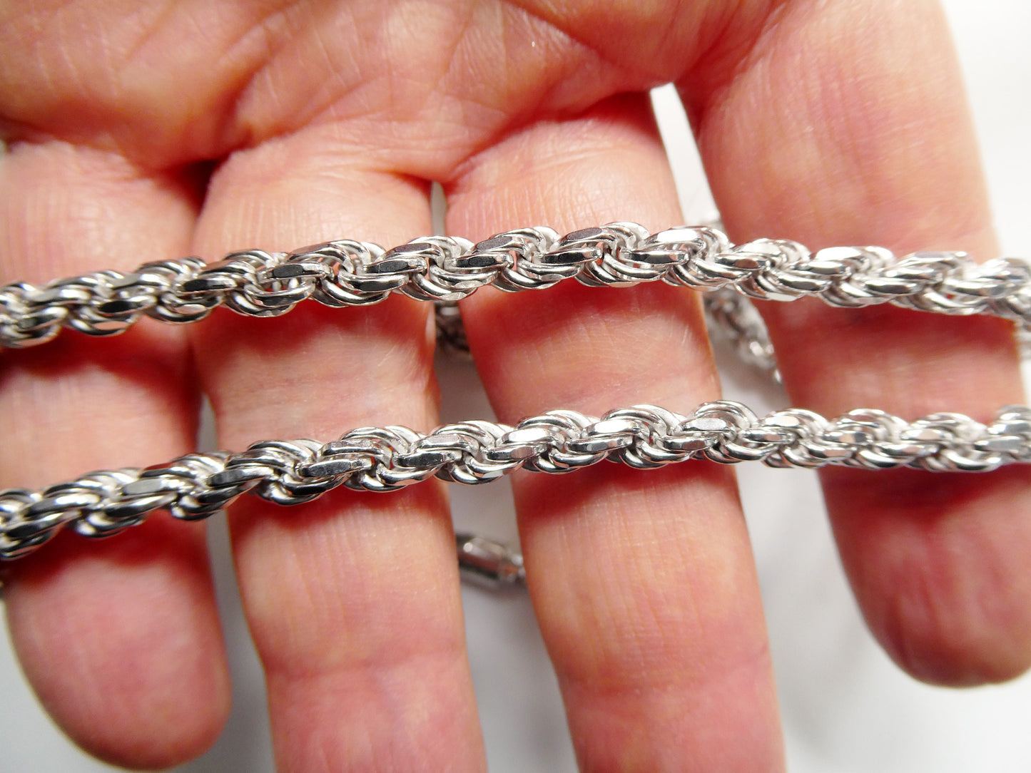 925 Sterling Silver 5MM Rope Chain - 14k White Gold Finish