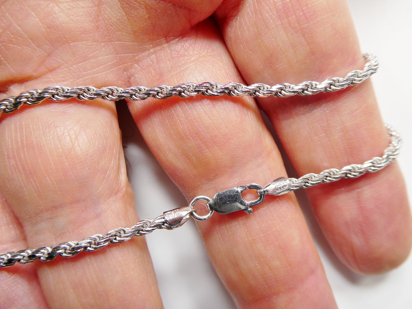 925 Sterling Silver 2.2MM Rope Chain - 14k White Gold Finish