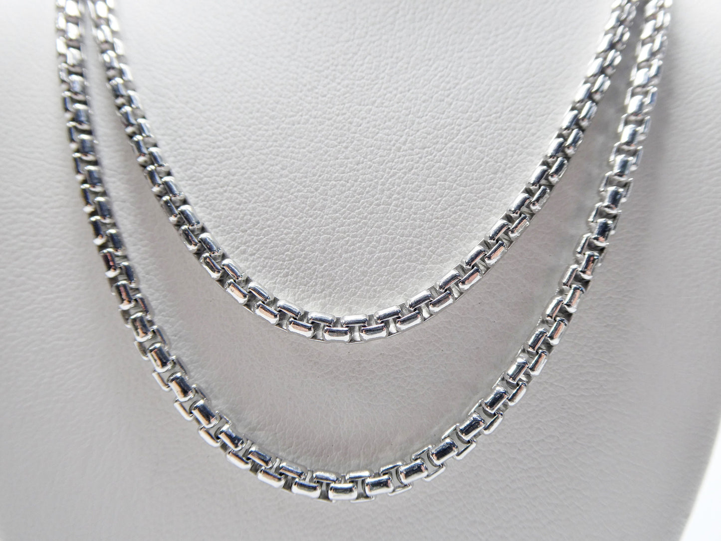 Sterling Silver 3MM Round Box Chain - 14k White Gold Finish