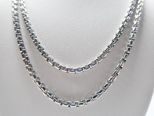 Sterling Silver 3MM Round Box Chain - 14k White Gold Finish