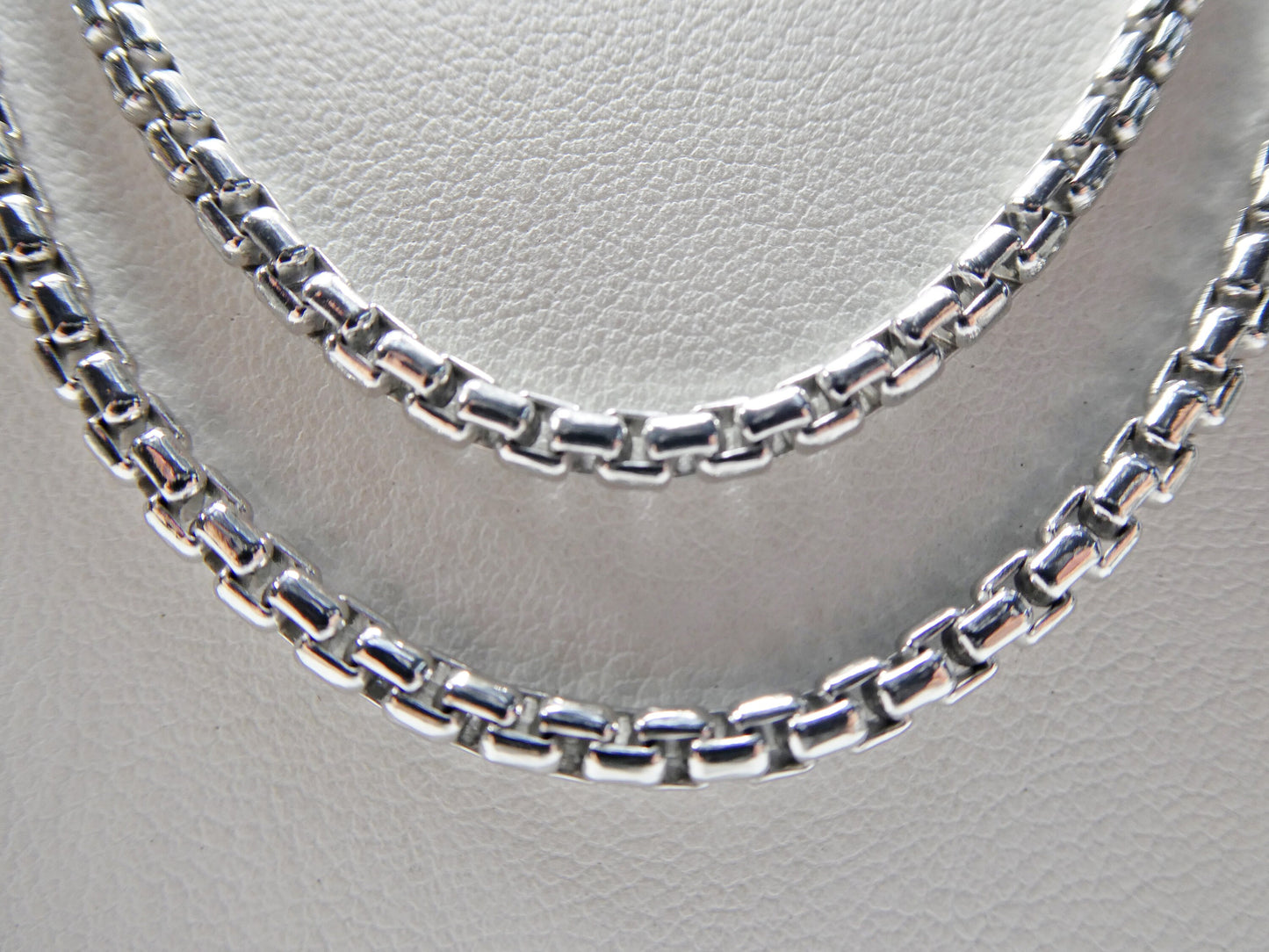 Sterling Silver 3MM Round Box Chain - 14k White Gold Finish