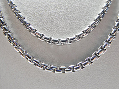 Sterling Silver 3MM Round Box Chain - 14k White Gold Finish