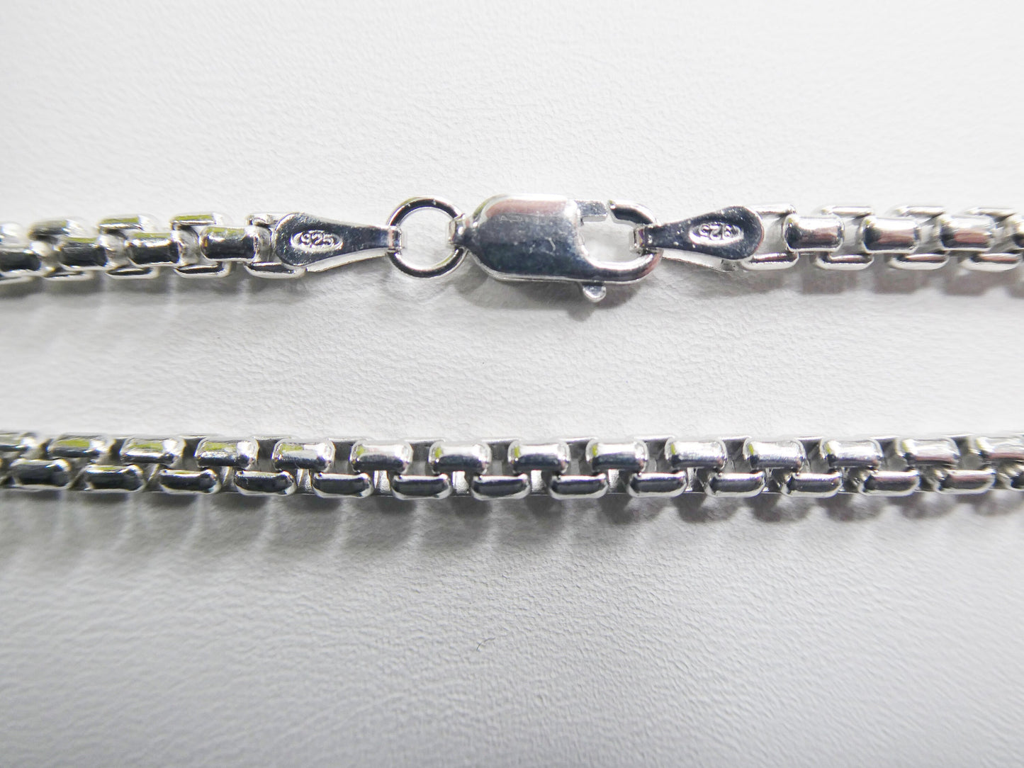 Sterling Silver 3MM Round Box Chain - 14k White Gold Finish