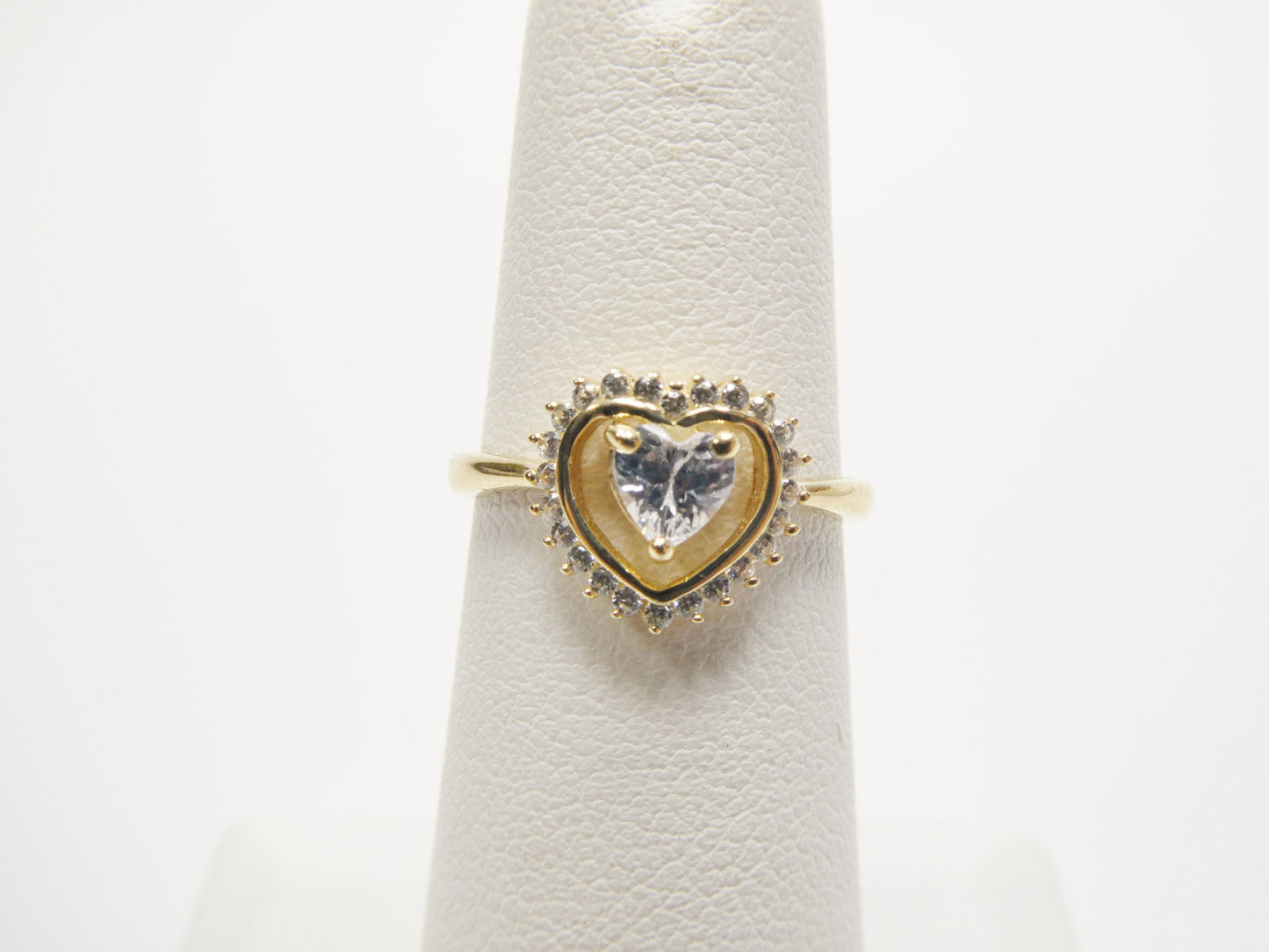 14k real solid yellow gold engagement heart cubic zirconia ring