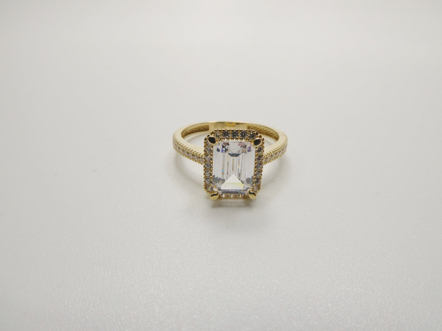 14k real solid yellow gold engagement emerald cut cubic zirconia ring
