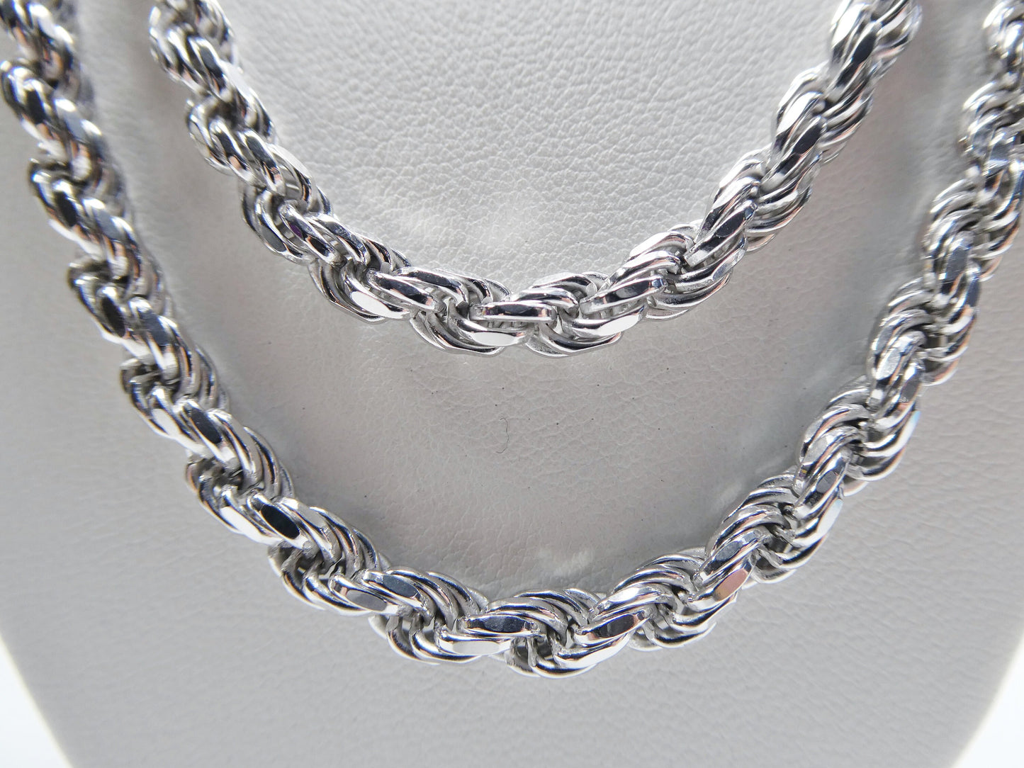 925 Sterling Silver 5MM Rope Chain - 14k White Gold Finish