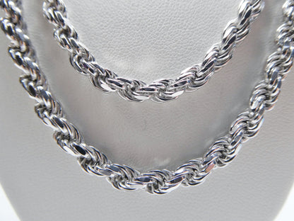 925 Sterling Silver 5MM Rope Chain - 14k White Gold Finish