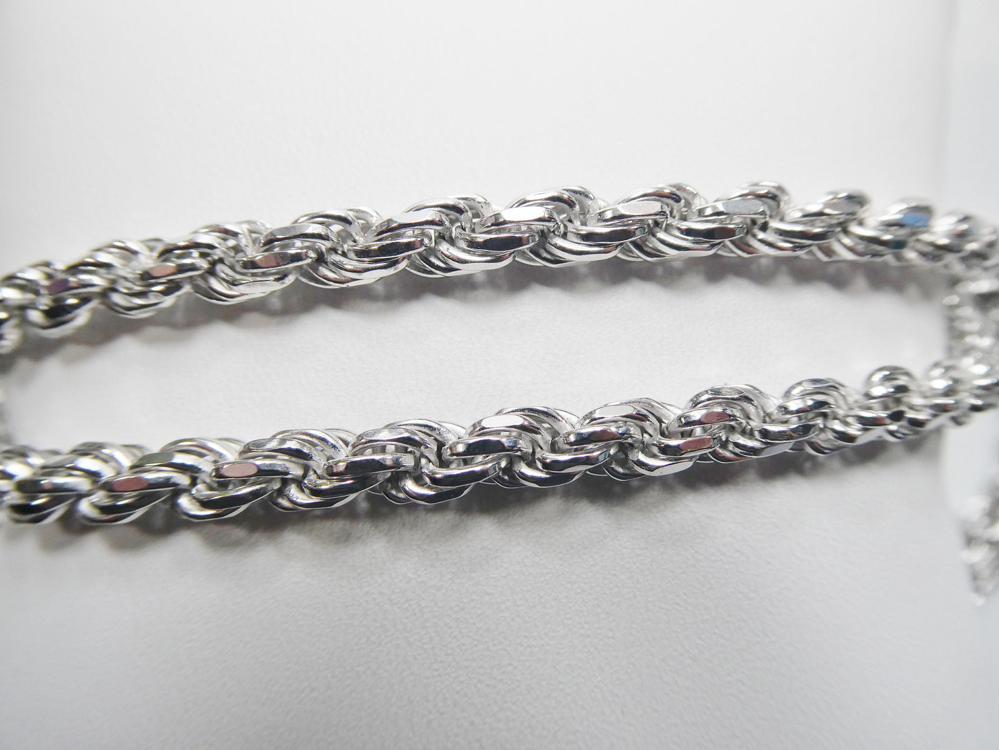 925 Sterling Silver 5MM Rope Chain - 14k White Gold Finish