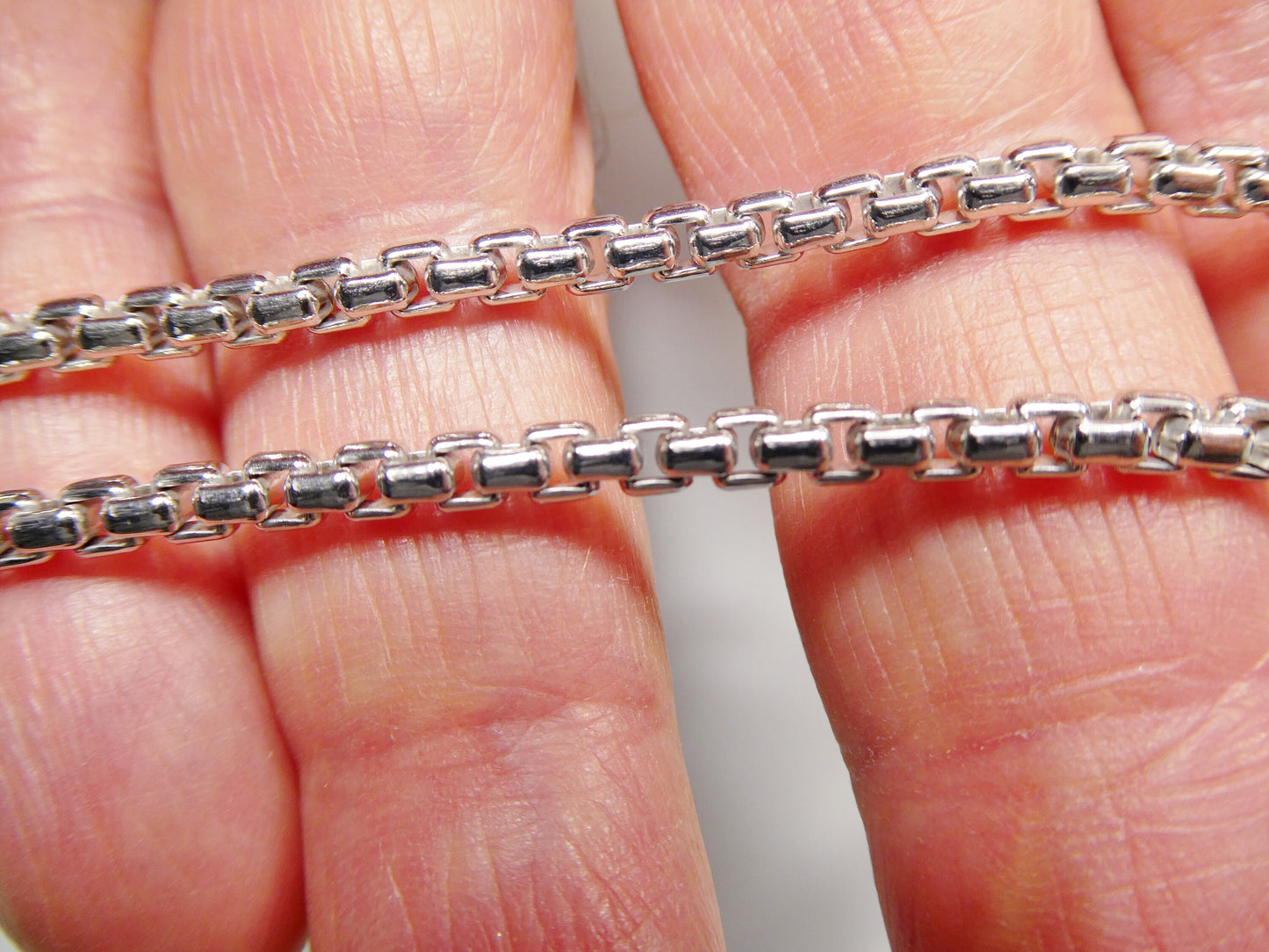 Sterling Silver 3MM Round Box Chain - 14k White Gold Finish