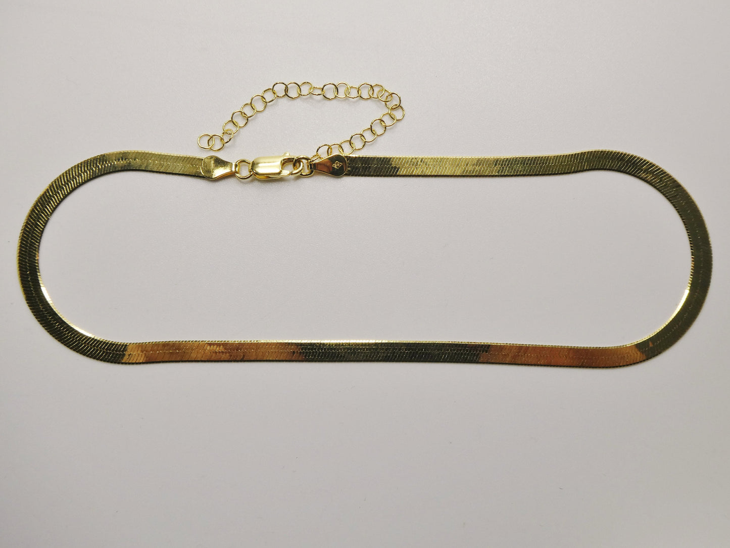 real 4.5mm 925 sterling silver herringbone necklace / choker 14k yellow gold finish