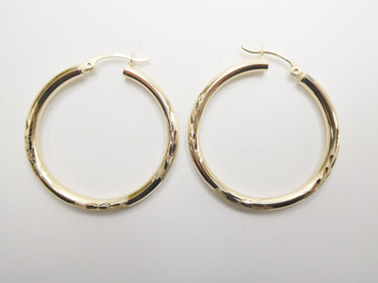 14K Real Solid Yellow Gold Round Hoop Earrings Snap Closure Diamond Cut Finish