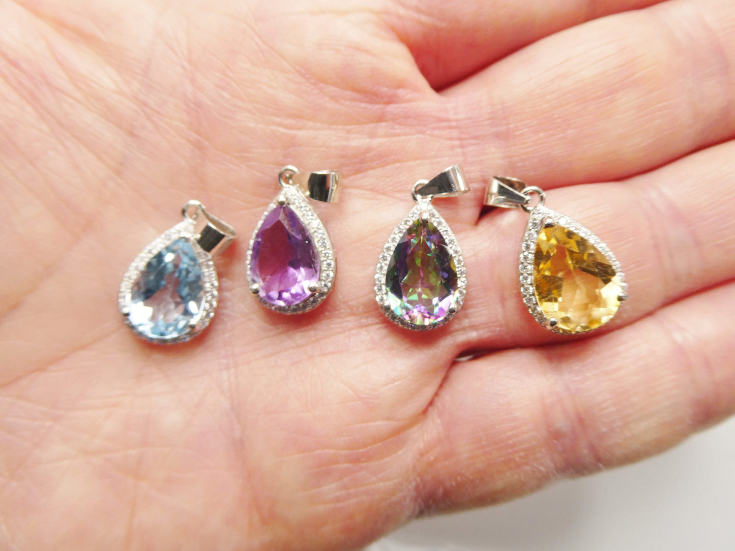 real 925 sterling silver 18 inch flat chain and genuine mystic teardrop pendent charm