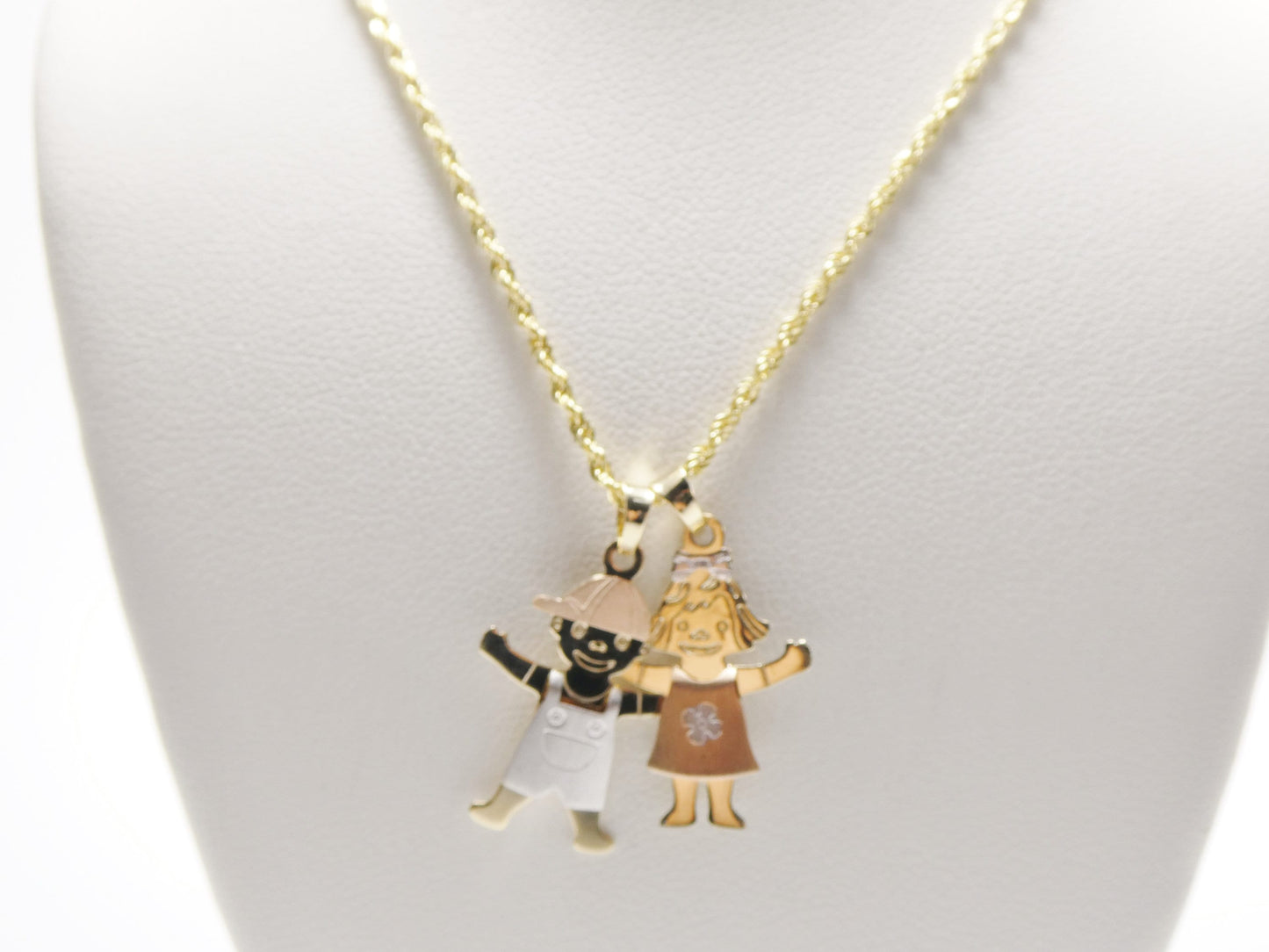 14k real solid yellow gold boy girl pendent and robe necklace